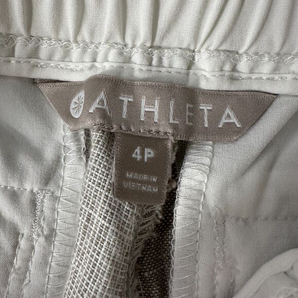 Athleta Pants Women's 4P Beige White Striped Linen Drawstring Waist Straight - Picture 4 of 8